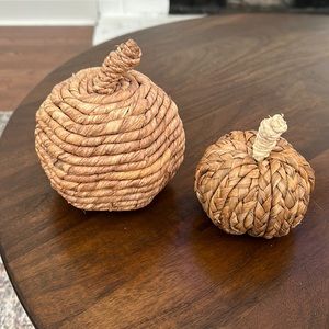 Wicker pumpkins for fall decor.  The large one is about 5” and small is 3 “